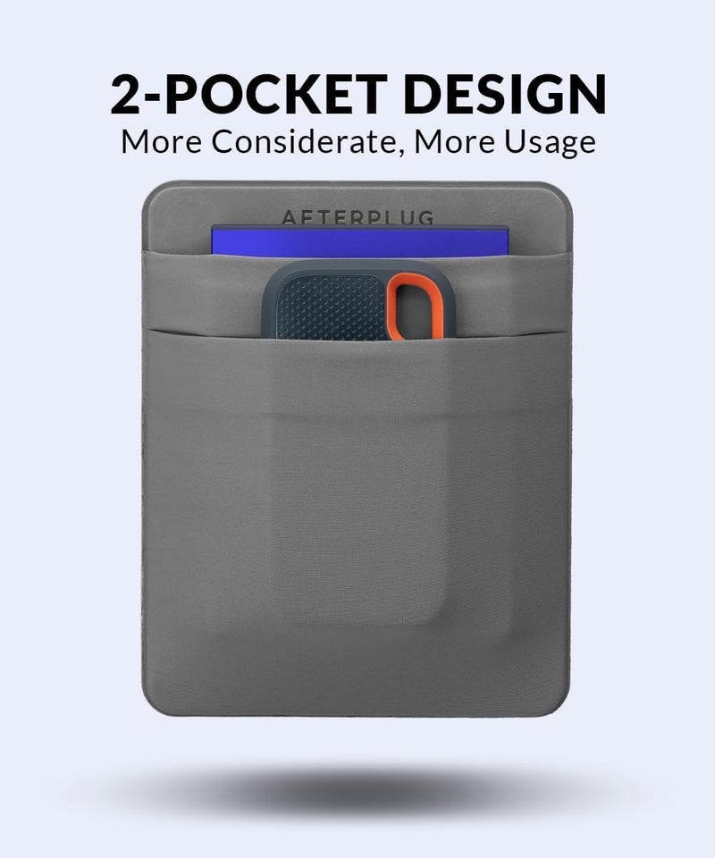 Afterplug 2-Pocket Adhesive Pouch for Laptop, Compatible with External 2.5" HDD, SSD, Magic Mouse, USB Cable and More - Gray - Image 3